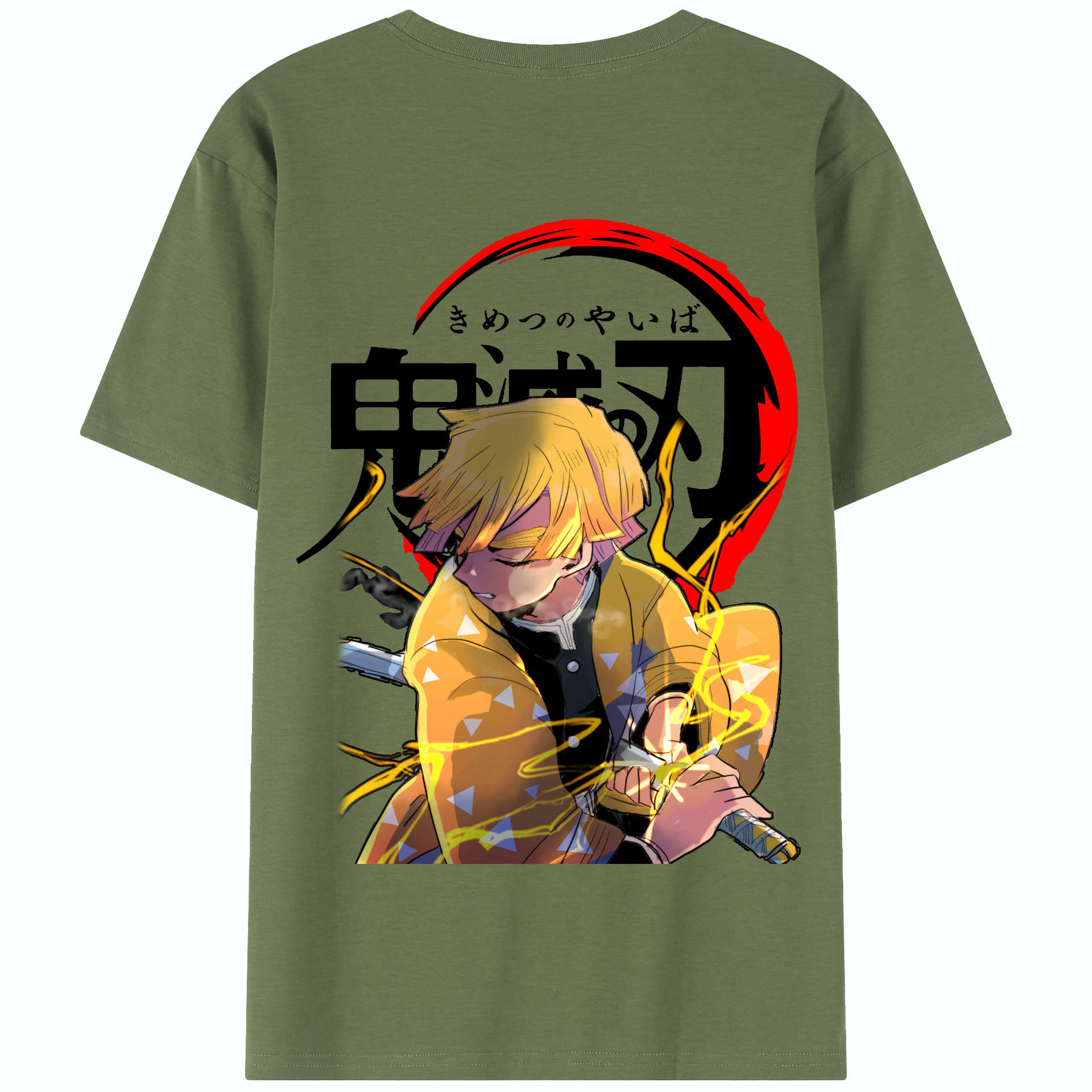 （画像用） 鬼滅の刃（きめつのやいば）我妻 善逸／あがつま ぜんいつ Agatsuma Zenitsu 綿100％半袖Tシャツ（背面プリント）